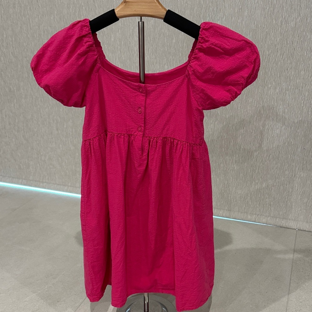 Janie AND Jack Girls Fuchsia Pink Puff Sleeve Seersucker Party Dress 8 - Picture 6 of 7